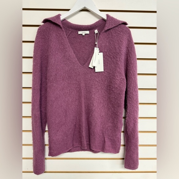 NWT Vince Brushed Alpaca/ Wool Blend  V-Neck Sweater Hollyhock Purple XL Cozy - Picture 1 of 11